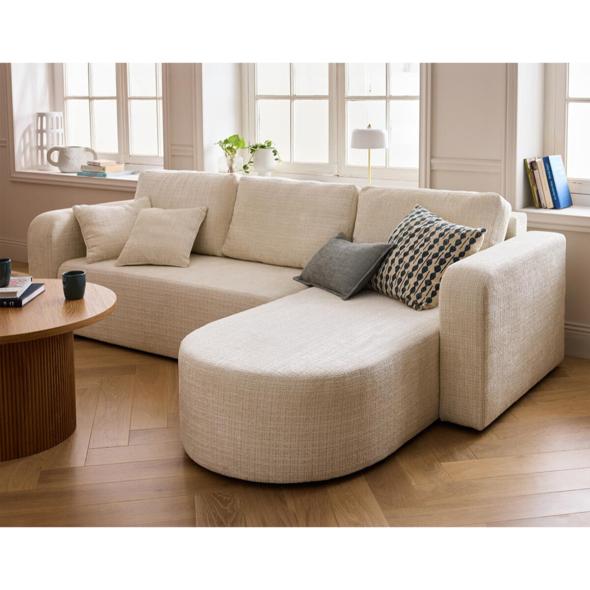 Miro - canapé d'angle réversible - 4 places - convertible avec coffre - en velours texturé - Beige