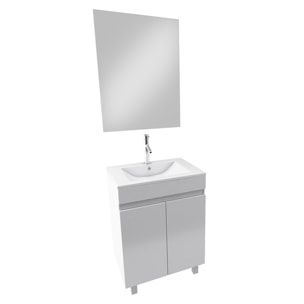 Ensemble meuble de salle de bain 60x45x81-meuble MDF-melamine brillant blanc-vasque ceramique+miroir