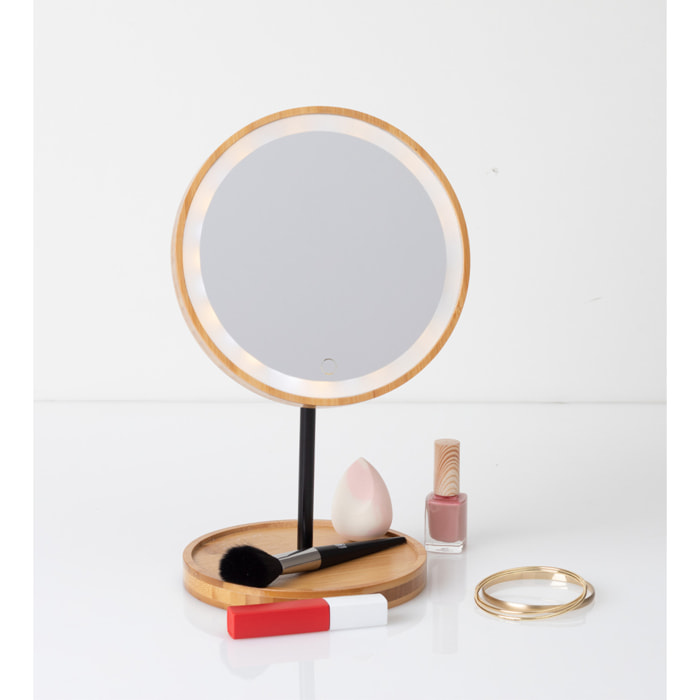 Miroir avec pied à led 18cm bambou