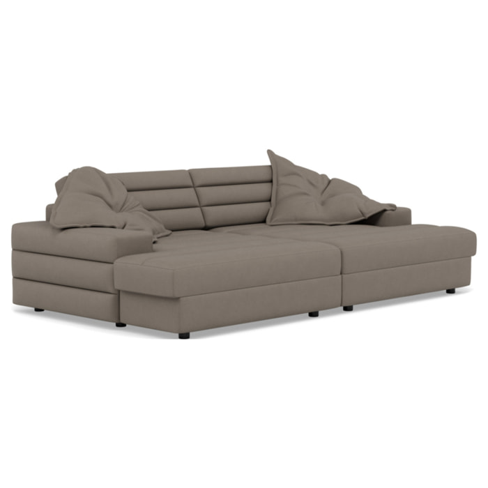 Giulia - canapé droit 4 places double méridienne - assise profonde - en tissu texturé - Gris clair