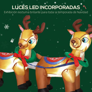 Papá Noel Hinchable con Trineo y Renos, Inflables de Navidad con Luces LED, Decoración de Navidad para Exterior e Interior, 240x75x100 cm