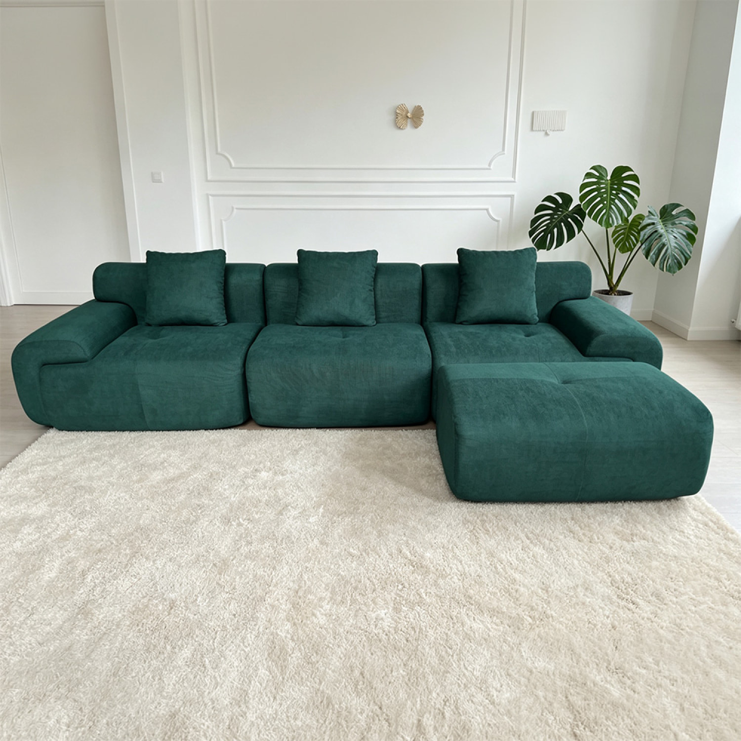Canapé compressé modulable en tissu chenille vert foncé 4-5 places BURGESS
