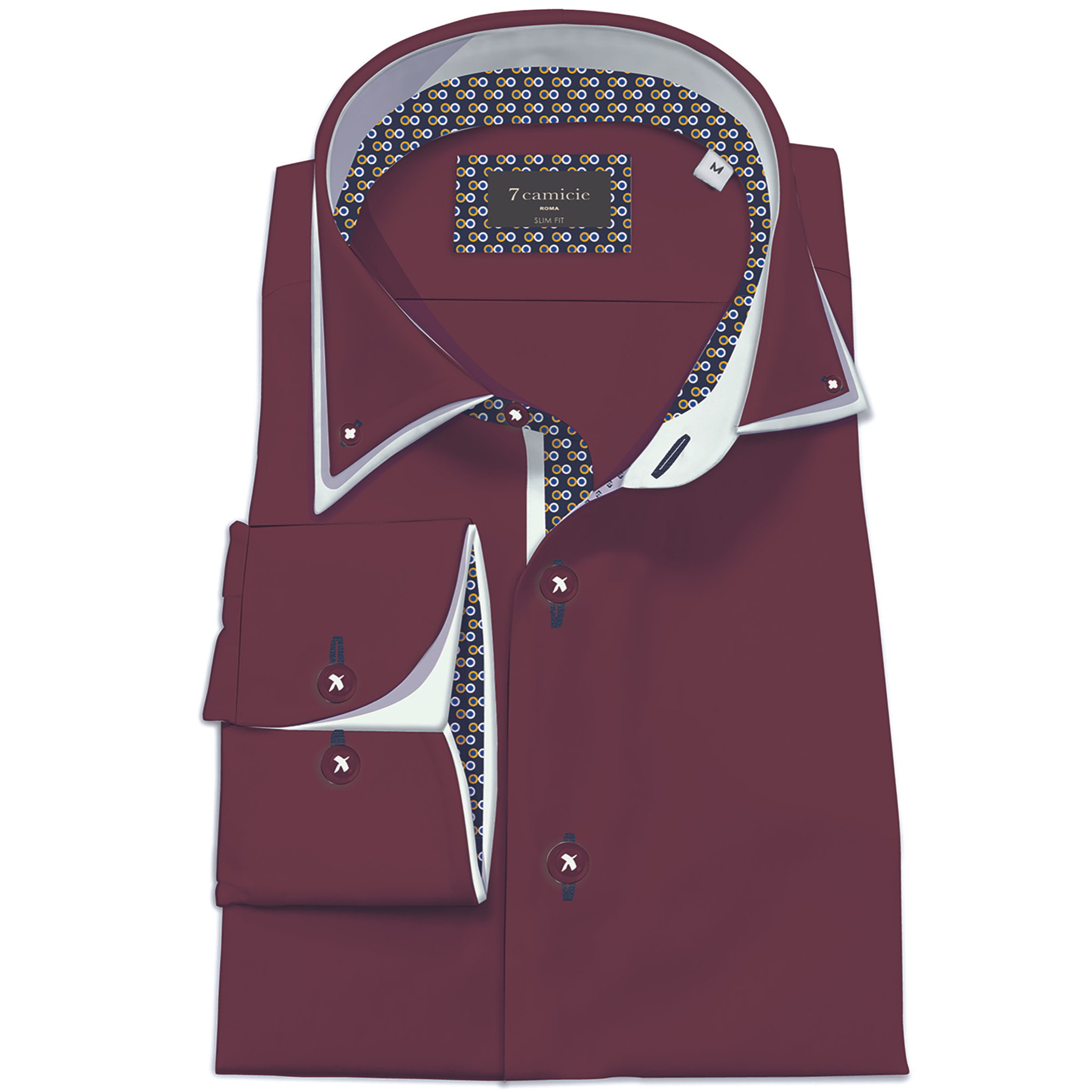 Camicia Uomo Botton Down Slim Satin Unito Bordeaux