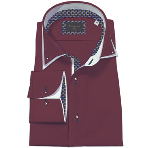 Camicia Uomo Botton Down Slim Satin Unito Bordeaux