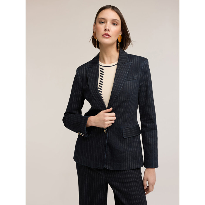 Motivi - Chaqueta estructurada en denim a rayas - Azul