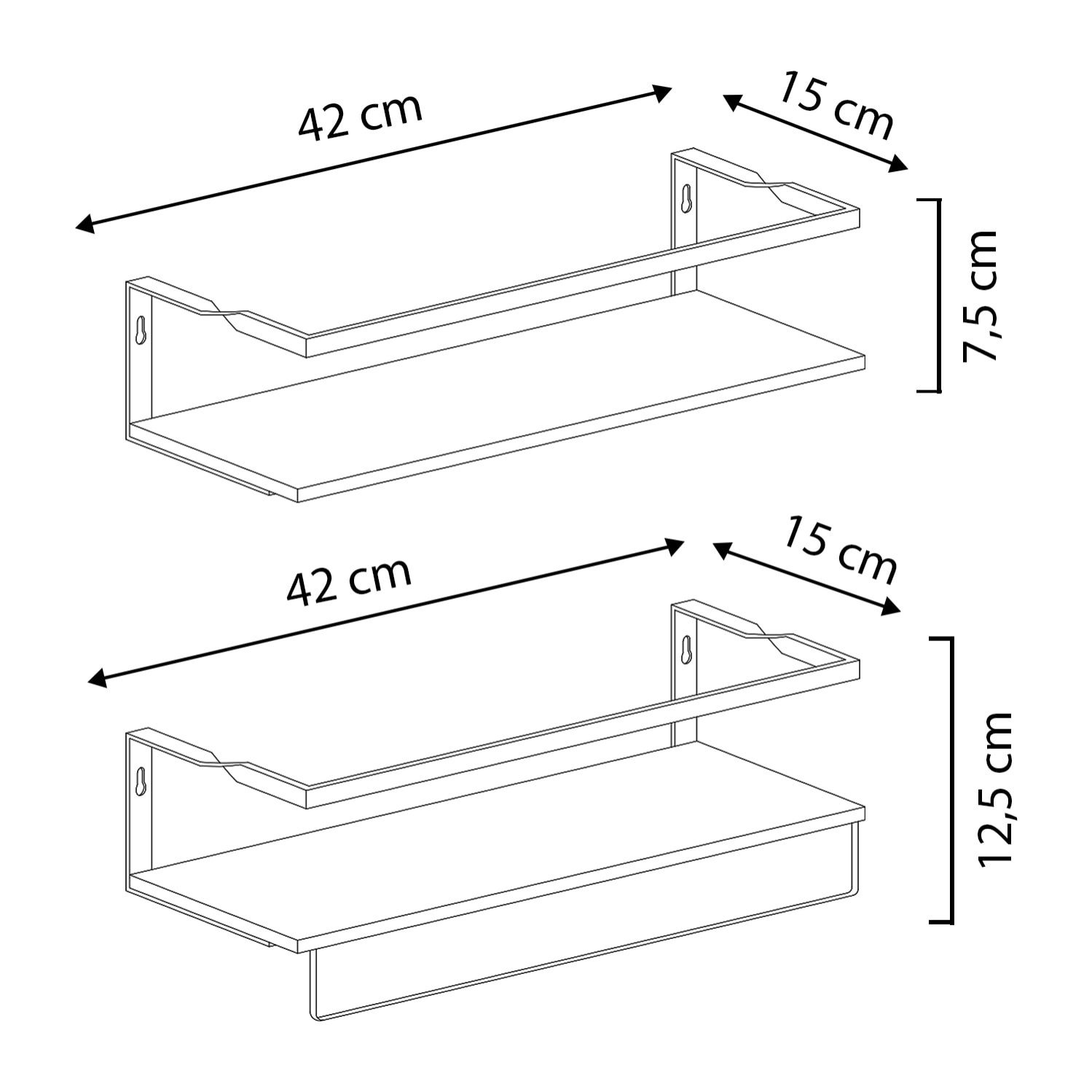 Set 2 baldas de pared Xavi con toallero, madera de pino