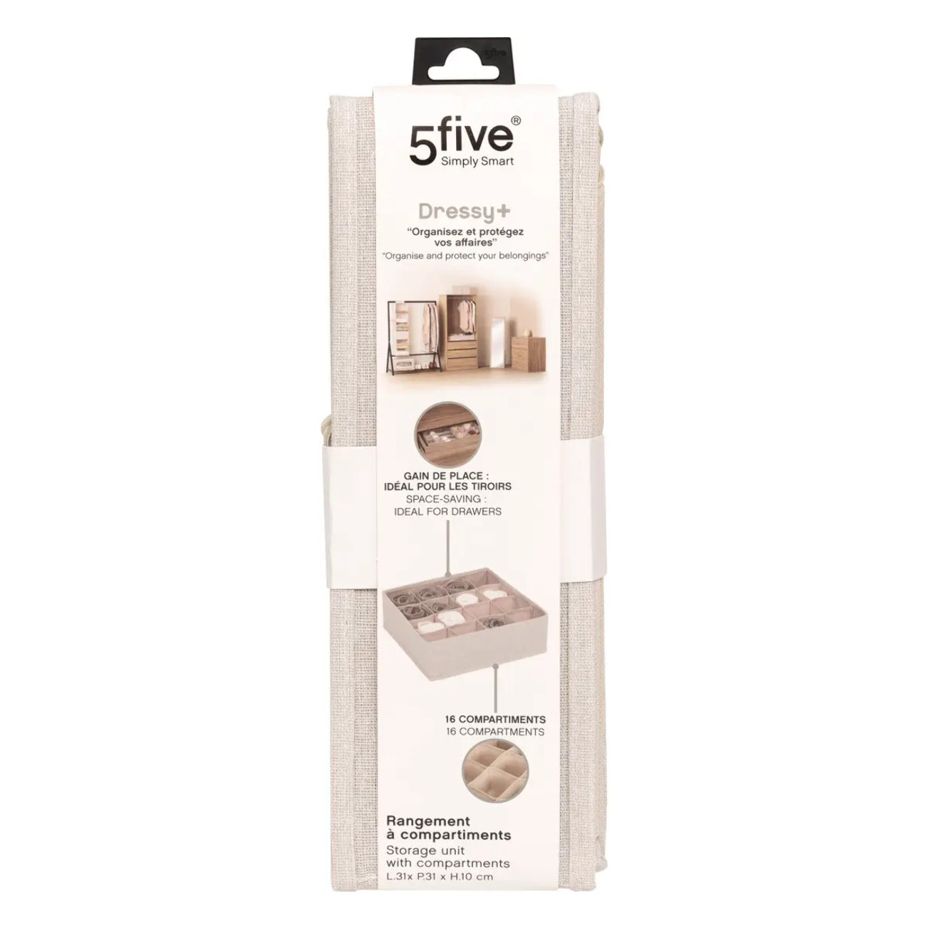 Rangement tiroir "Groomy" 16 compartiments beige 31x31cm