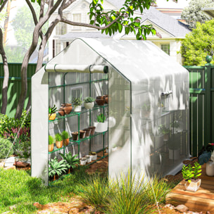 Invernadero de Jardín de 3 Niveles, Invernadero de Exterior con 12 Estantes, Puerta Enrollable, Ventanas, Anti-UV, Cubierta de PE 135g/m² para Cultivos, Plantas, Flores, 140x213x190 cm Blanco
