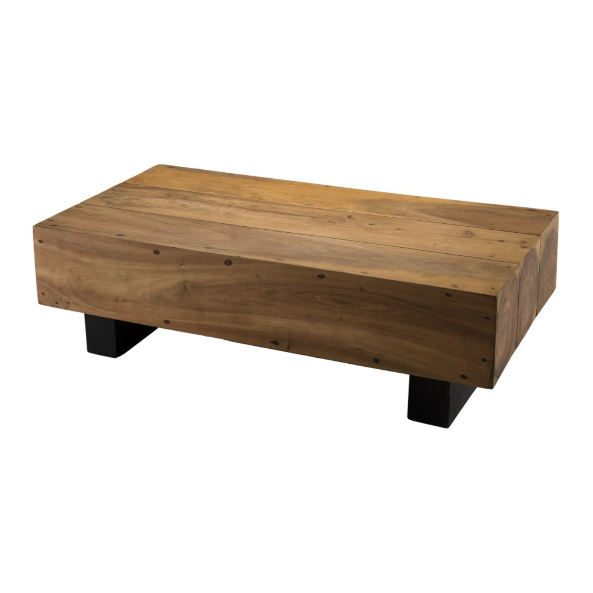 SAM - Table basse poutres 120x60cm bois Suar pieds noirs