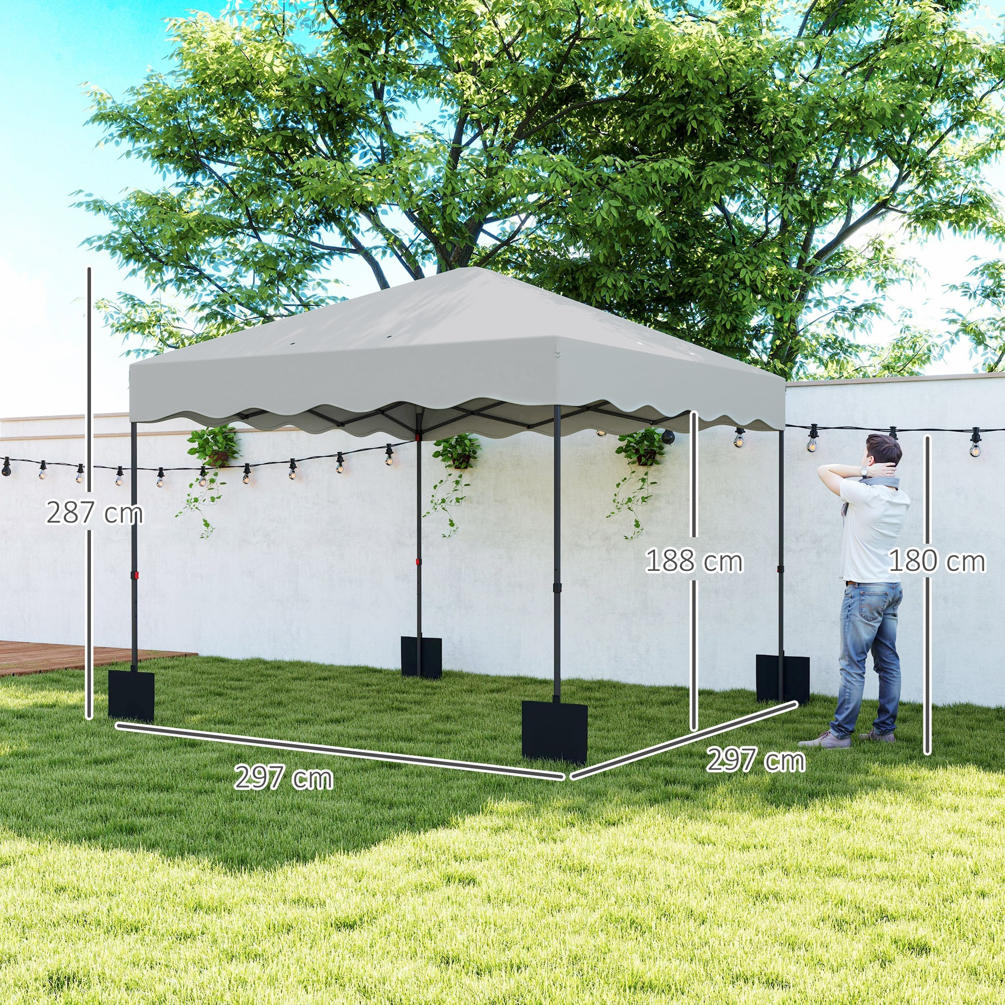 Carpa Plegable Pop-up Gazebo 3x3 m Cenador Plegable con Protección UV 50+ Altura Ajustable Bolsa de Arena y Bolsa con Ruedas para Camping Fiestas Blanco