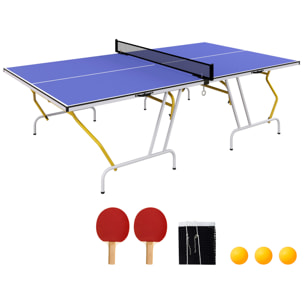 Mesa de Ping-Pong Plegable Mesa de Tenis de Mesa Diseño Compacto con Red Reposapiés Ajustables y Marco de Acero para Interior y Exterior 274x152,5x76 cm Azul