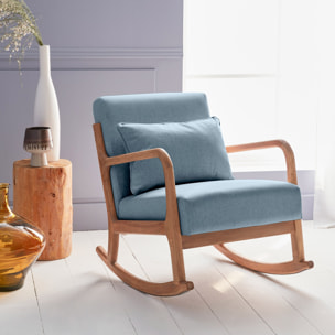 Rocking chair scandinave bois d'hévéa et tissu LORENS