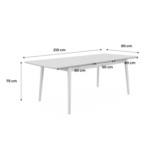 Table à manger extensible naturelle rectangulaire Lina 6 à 8 places. 160 à 210cm