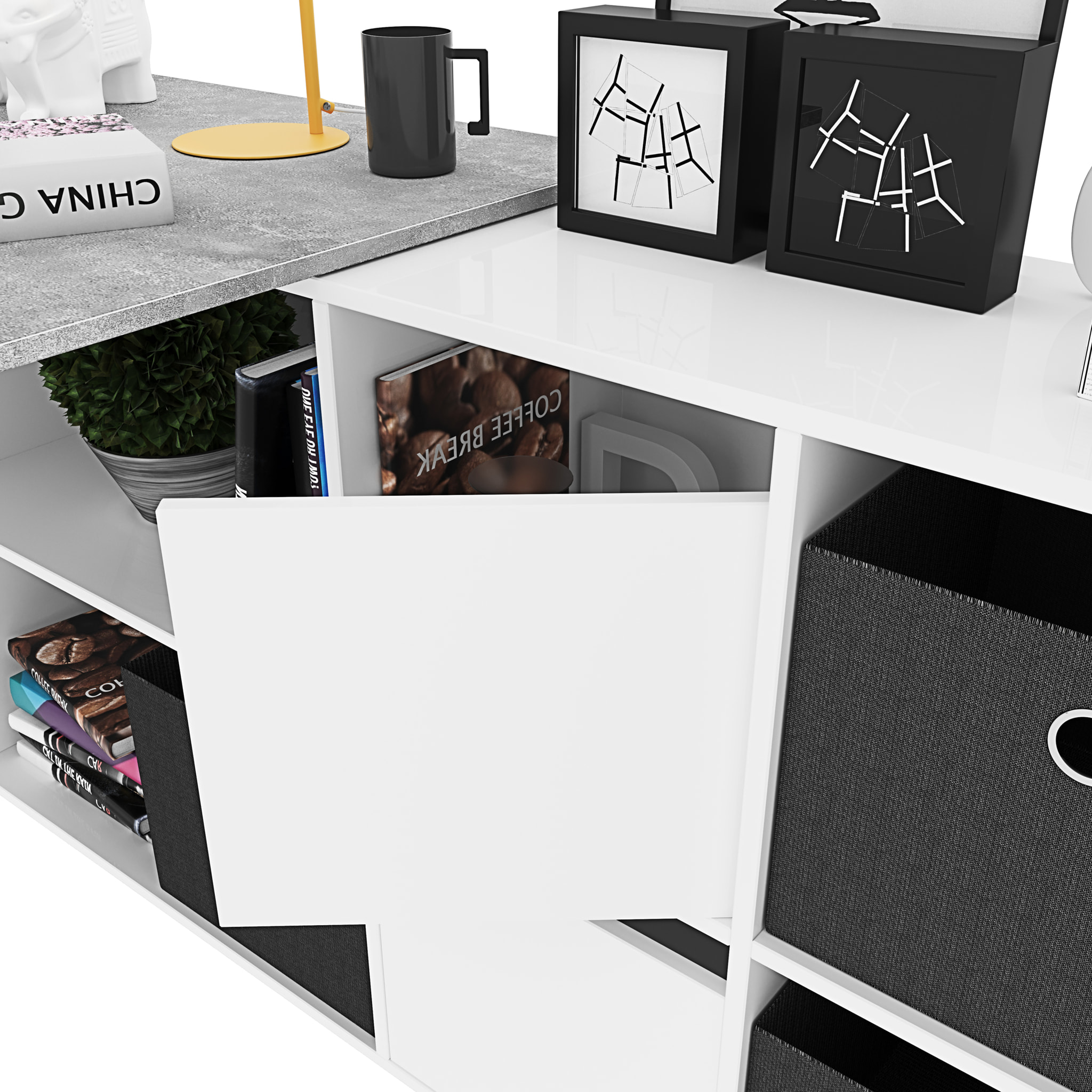 Scrivania Multiposizione con Scompartimenti Murcia Scrittoio Mobile per Computer Desk da Ufficio Soggiorno Sala Pranzo 136x74x66 cm Bianco E Grigio