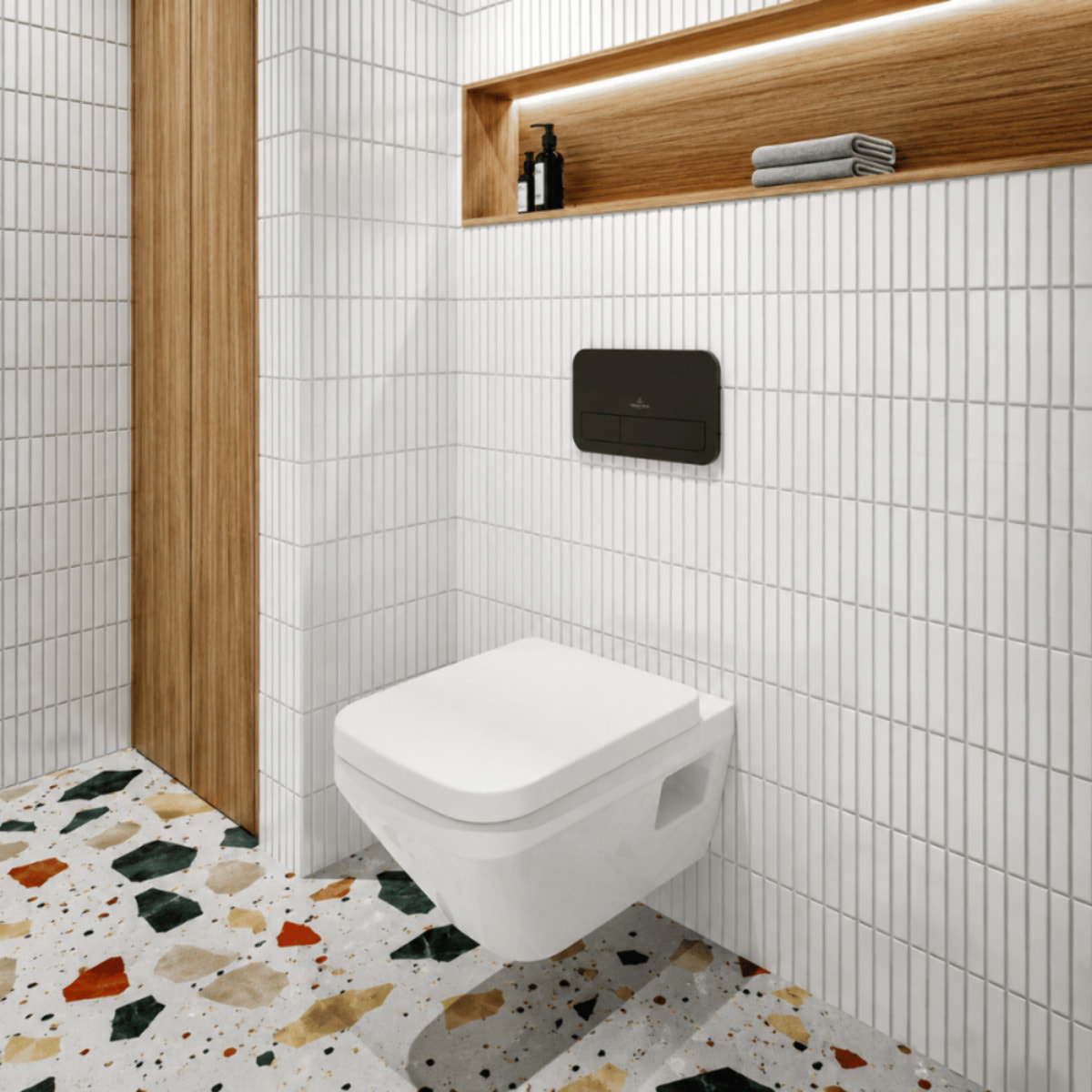 Pack WC suspendu sans bride Villeroy & Boch Architectura Twistflush [e³] rectangle + bâti-support sol et mur + plaque noir
