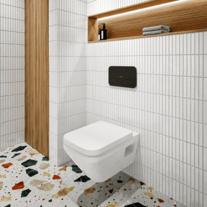 Pack WC suspendu sans bride Villeroy & Boch Architectura Twistflush [e³] rectangle + bâti-support sol et mur + plaque noir