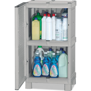 Mobiletto multiuso da esterno o interno, Armadio basso a 1 anta e 1 ripiano in polipropilene, 100% Made in Italy, cm 50x39h92, colore Grigio chiaro