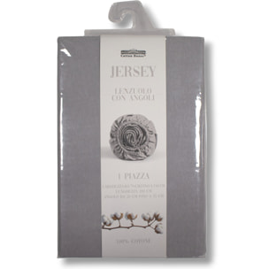 LENZUOLO SOTTO CON ANGOLI PER LETTO MATRIMONIALE IN JERSEY DI COTONE GRIGIO