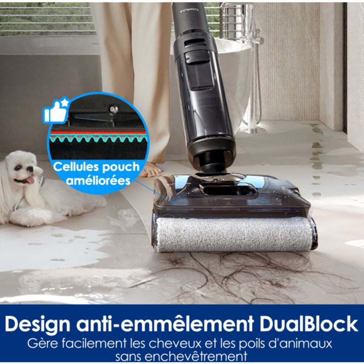 Aspirateur laveur TINECO Floor One S7 Steam inclinable à plat avec fonction vapeur