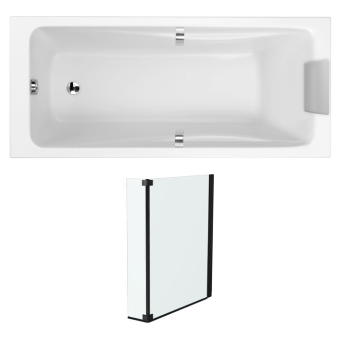 Baignoire droite Odéon up + pare bain 2 volets noir mat