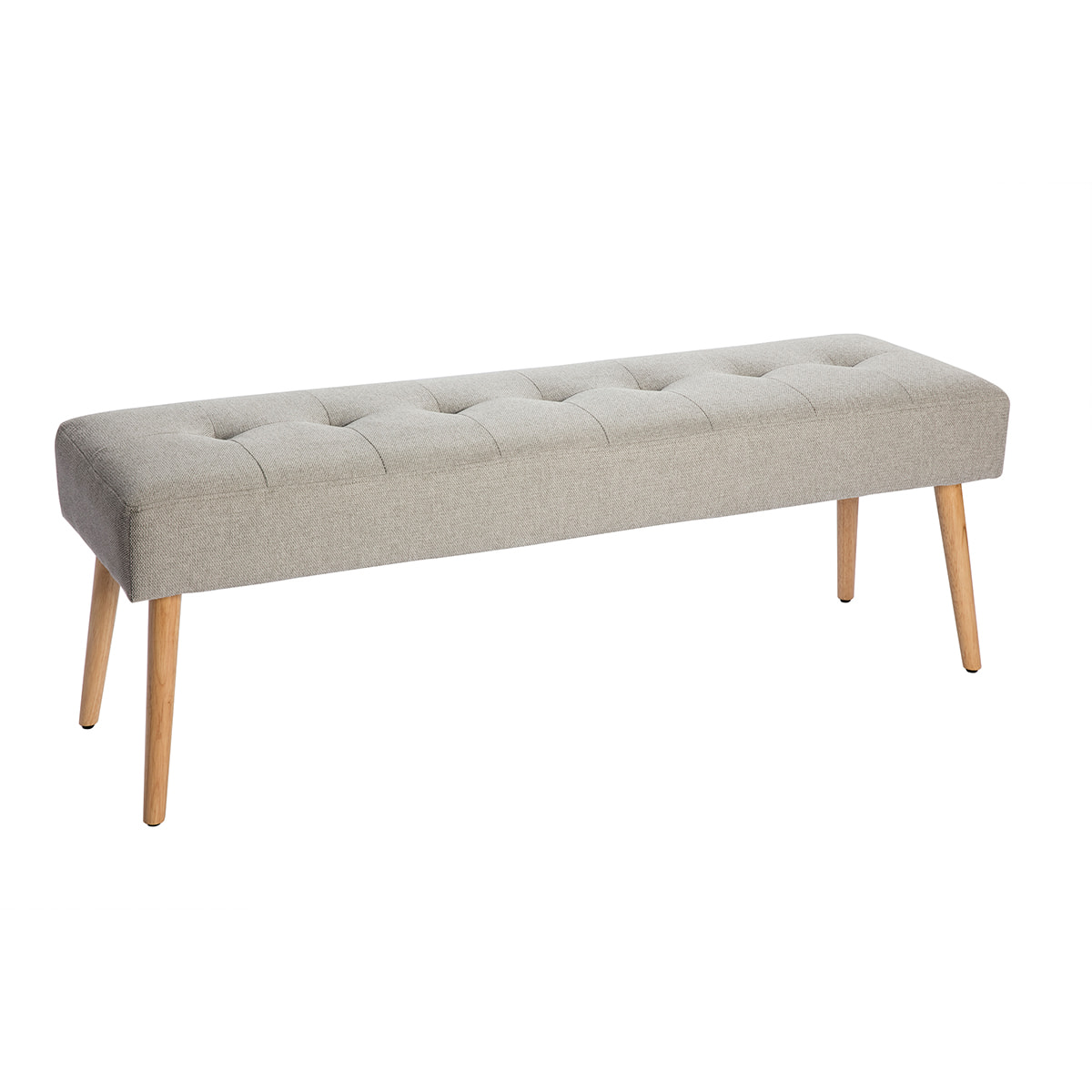 Banc scandinave capitonné en tissu effet velours texturé gris clair et bois clair L130 cm GUESTA