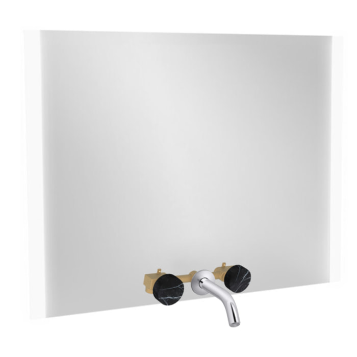 Miroir 3 trous 100 cm + mélangeur lavabo encastré 3 trous Grands Boulevards marbré orage et chromé