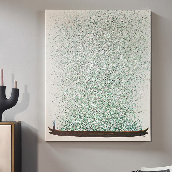 Tableau Touched fleurs pirogue beige et vert Kare Design