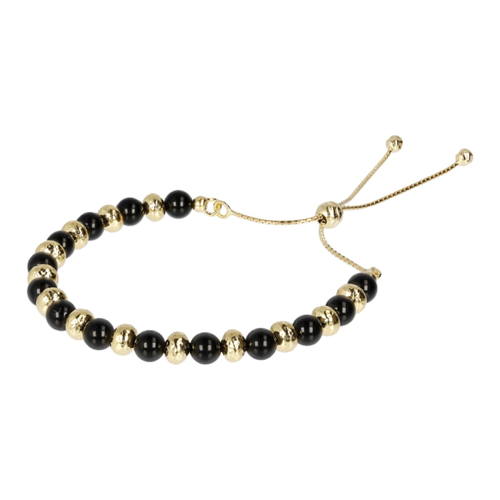 Bracciale con Sfere Golden Martellate e Pietra Naturale Onice Nero