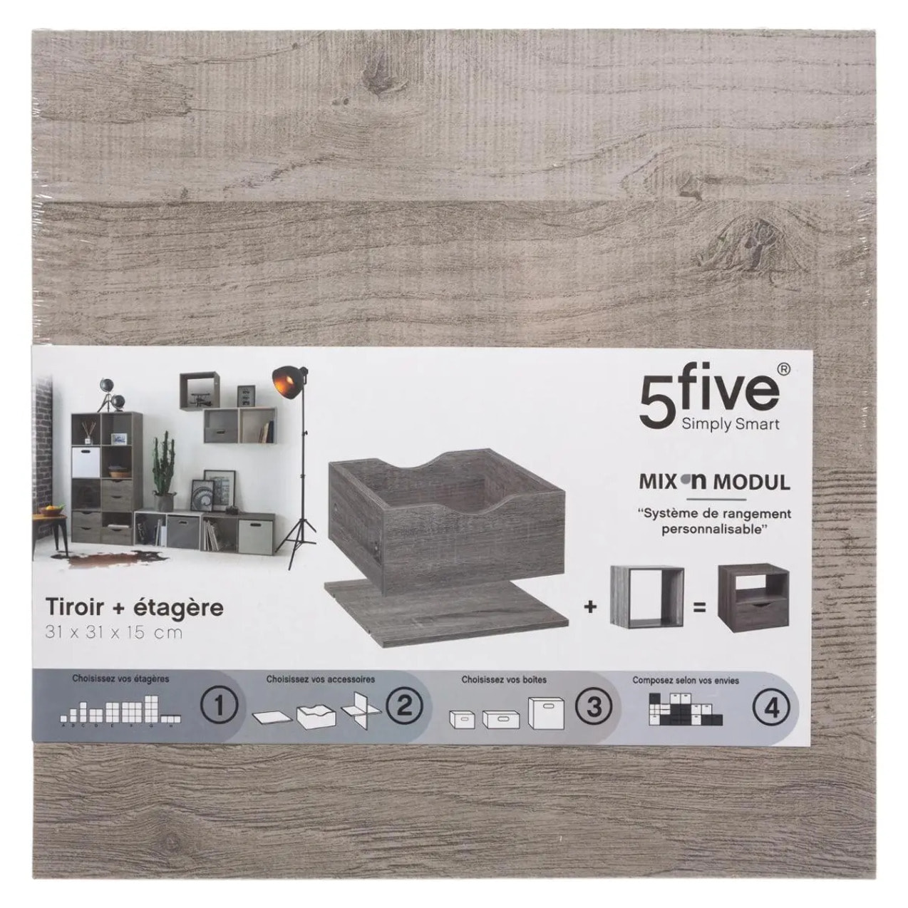 Tiroir et étagère 31cm Effet chêne gris Mix N' Modul