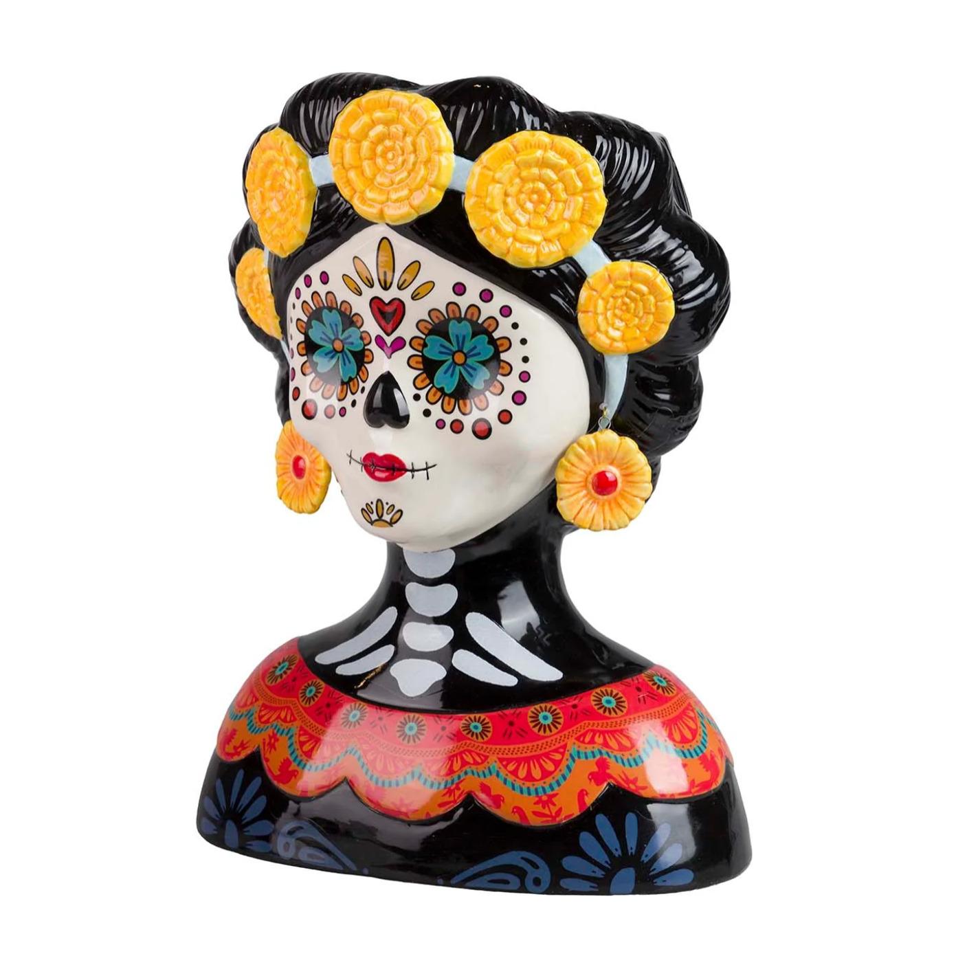 Maceta Ceramica Calavera Mexicana 27x19x36 Cm