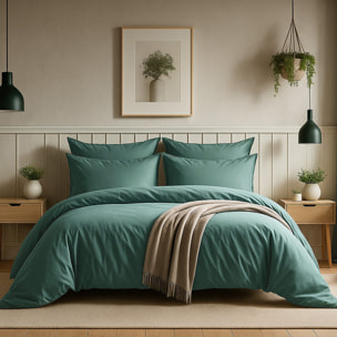 Parure housse de couette unie 100% coton - essentiel - bleu canard
