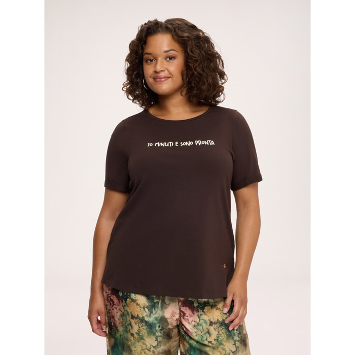 Fiorella Rubino - T-shirt in cotone con scritta funny - Marrone