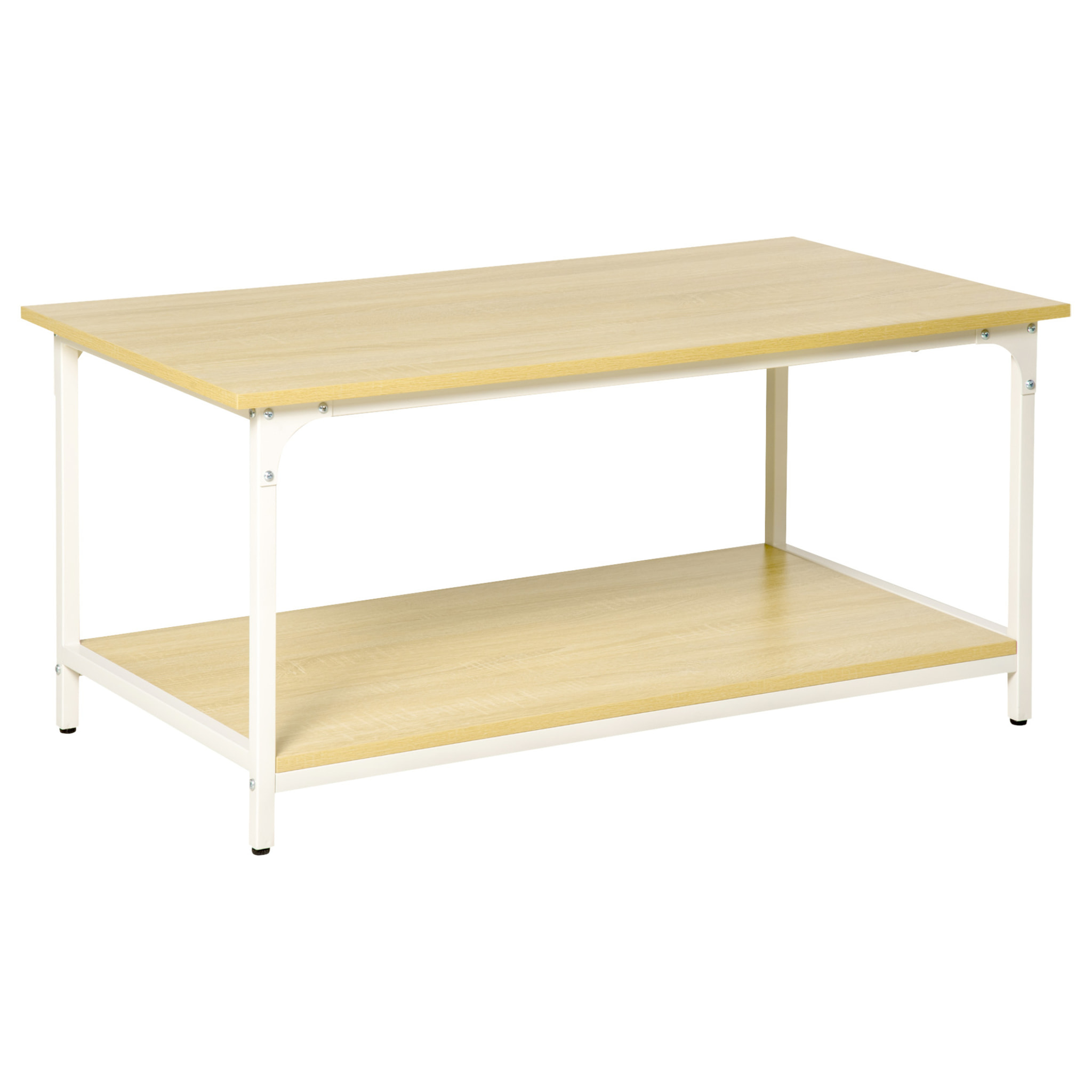 HOMCOM Mesa de Centro para Salón Moderna Mesa de Café con Estante de Almacenamiento Pies Ajustables y Marco de Acero para Oficina 100x54x45,8 cm Natural