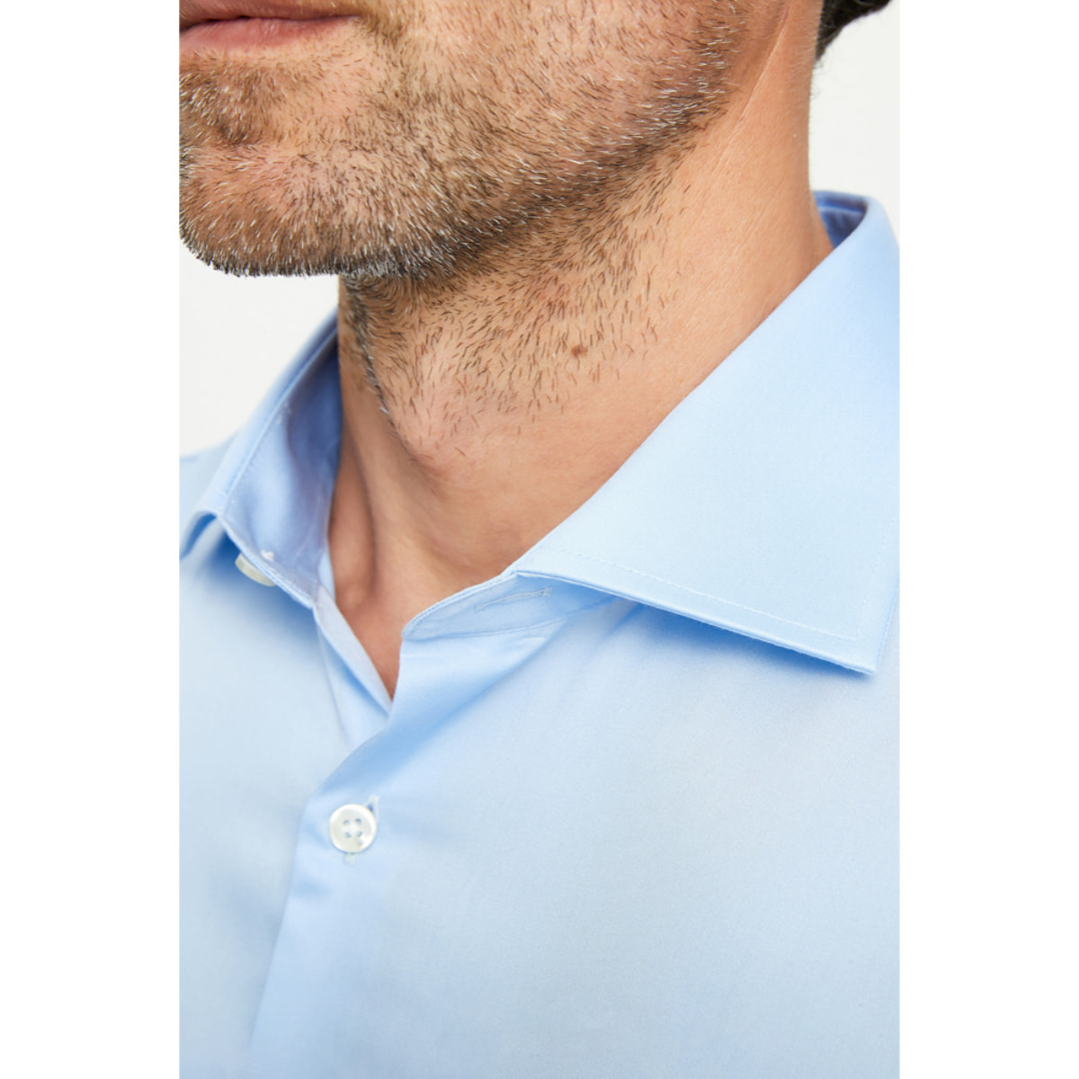 Camicia Uomo 1 Bottone Francese Slim Satin Unito Celeste
