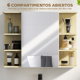 Armario de Baño con Espejo Armario de Pared Mueble de Baño Colgar con Puerta Estantes Abiertos 80x20x59 cm Natural