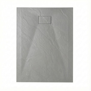 PixL 140x90 cm receveur de douche rectangulaire à poser BMC avec surface effet pierre, gris clair (CERAPX14090LG)