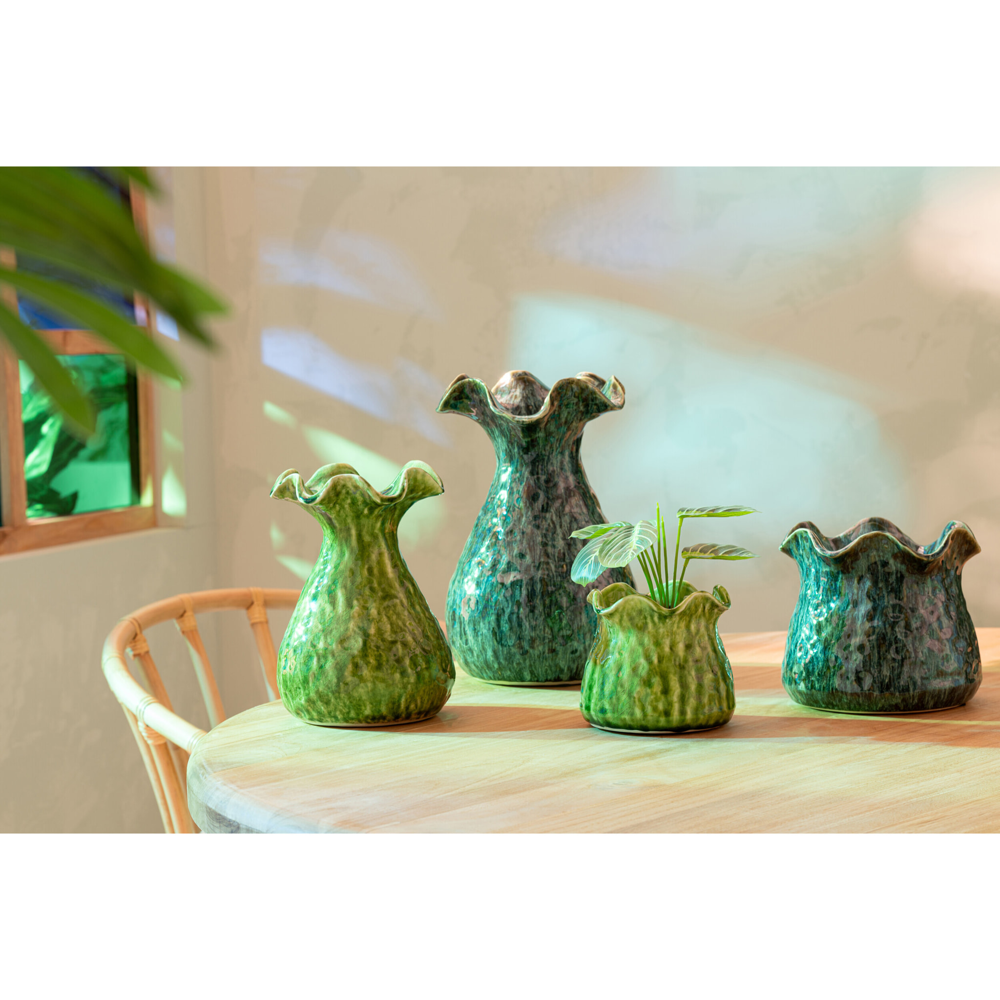 J-Line Cache-pot Ronny Irrégulier - céramique - bleu - large