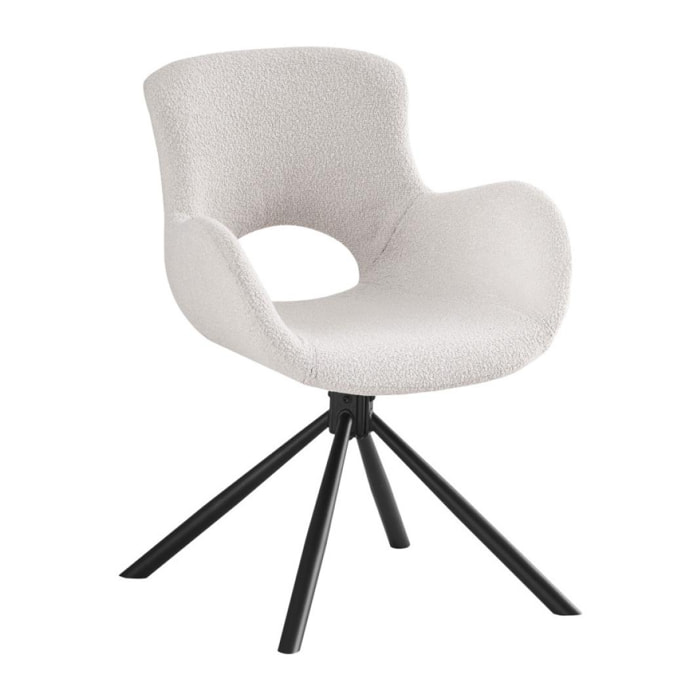 Amorim - Chaise de bureau en tissu bouclette et métal - Couleur - Blanc
