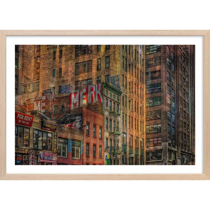 Affiche design Brick Facade Affiche + cadre en bois - Chêne