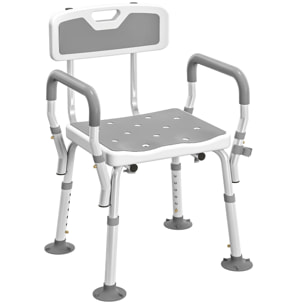 Chaise de douche siège de douche ergonomique hauteur réglable pieds antidérapants charge max. 136 Kg alu HDPE blanc gris