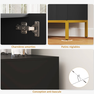 Buffet enfilade design contemporain graphique 2 portes 2 étagères acier doré noir