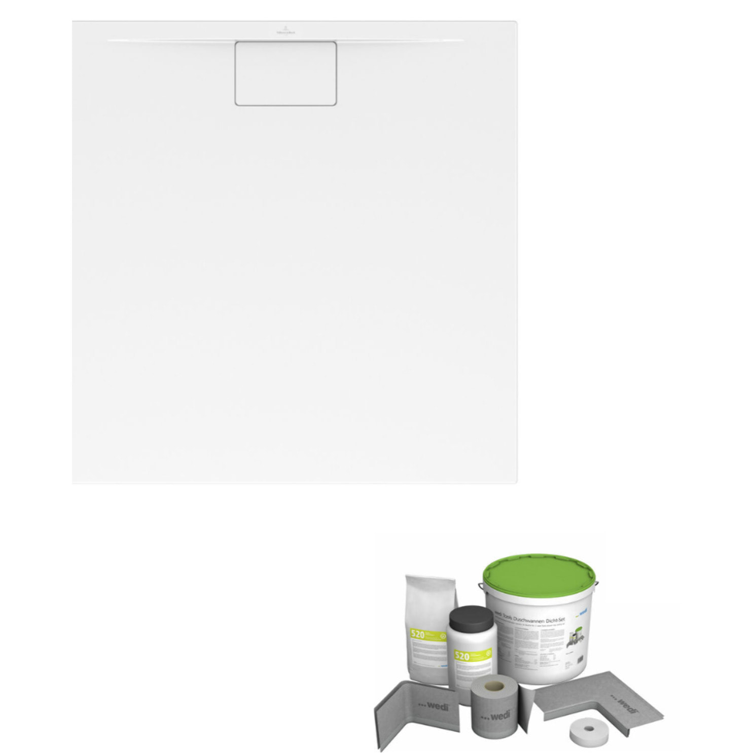 Pack receveur de douche antidérapant 90 x 90 Architectura Metalrim carré blanc + Kit d'étanchéité WEDI