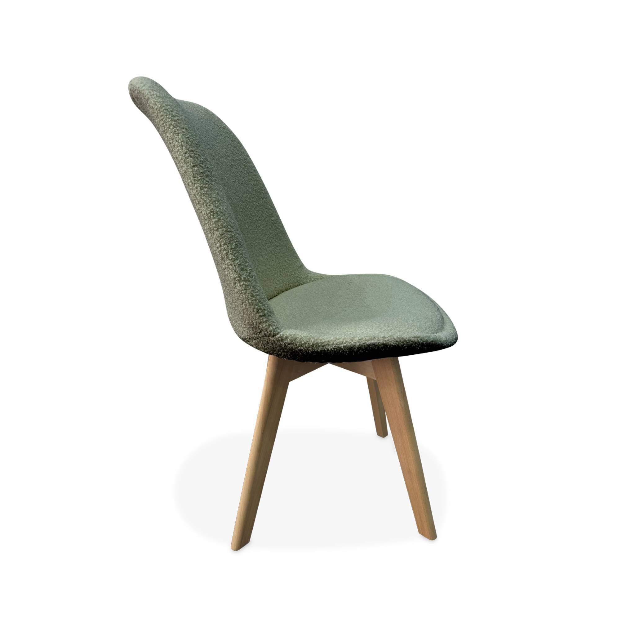 Lot de 4 chaises scandinaves NILS revêtement bouclette vert céladon. pieds bois de hêtre. chaise 1 place