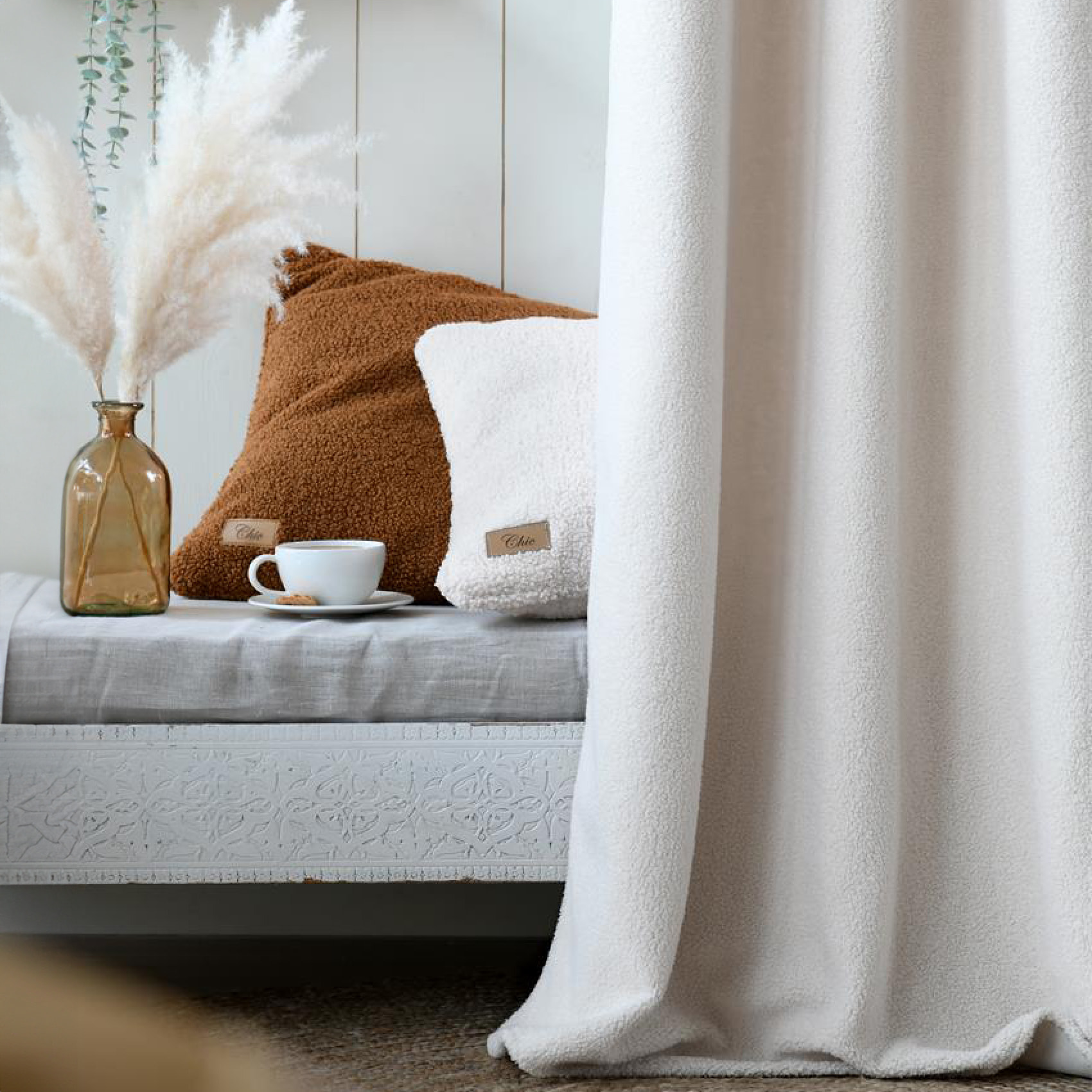 Rideau à oeillets  - Effet bouclette - Ecru