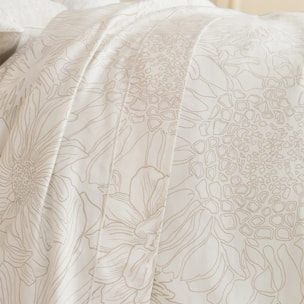 Drap plat satin de coton imprimé blanc beige Flower power white