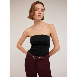 Motivi - Top bustier en punto de canalé - Negro