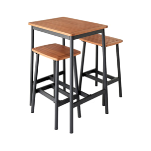 Set complet table de bar extérieur + 2 tabouret bois d'eucalyptus couleur anthracite anticorrosion IPIRA