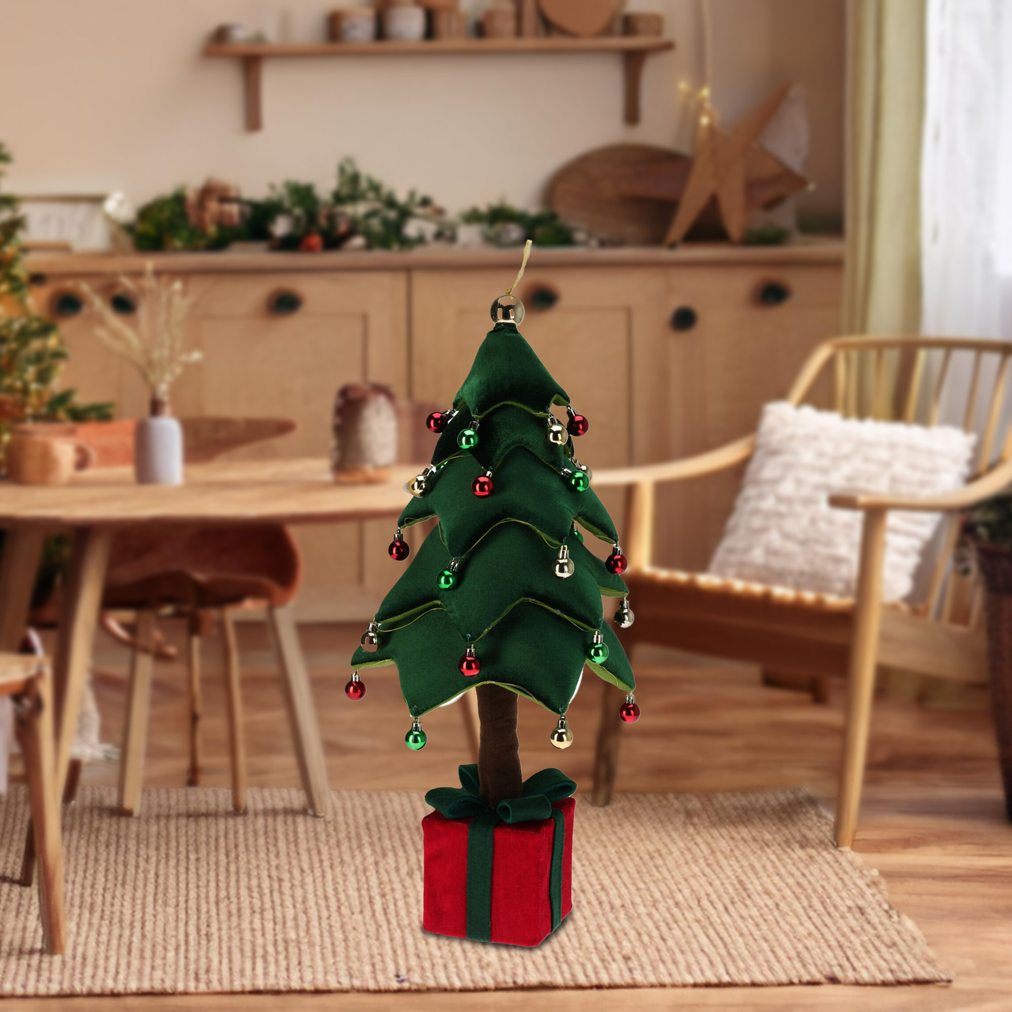 árbol de navidad luminoso con 25 leds y base en forma de regalo 25x25x70cm