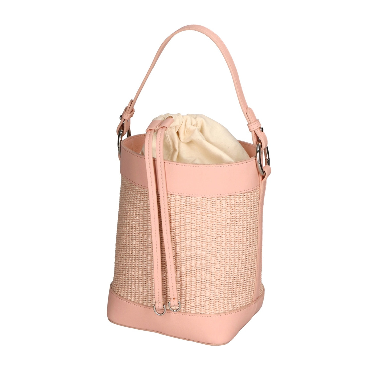 Borsa a secchiello da donna - Modello Lisbeth - Misto pelle e tessuto - 18.0 x 24.0 x 15.0 cm