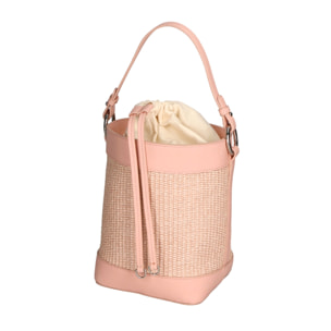 Borsa a secchiello da donna - Modello Lisbeth - Misto pelle e tessuto - 18.0 x 24.0 x 15.0 cm
